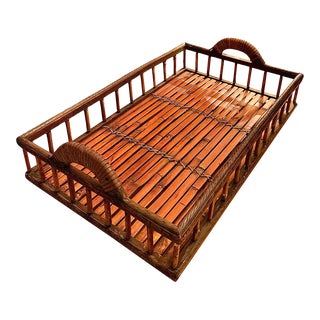 Large Vintage Split Bamboo Serving Tray For Sale
