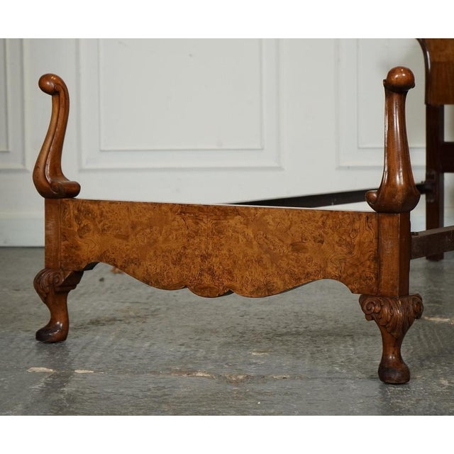 Art Deco English Burr Walnut Vono Bedstead Frame with Queen Anne Legs, 1930s For Sale - Image 9 of 18