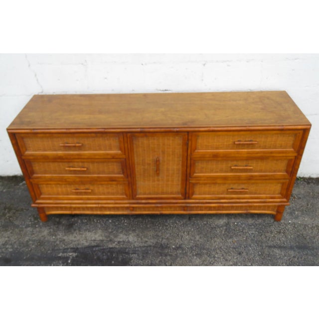Mid-Century Modern American of Martinsville Hollywood Regency Bamboo Long Sideboard Dresser 6121 For Sale - Image 3 of 16