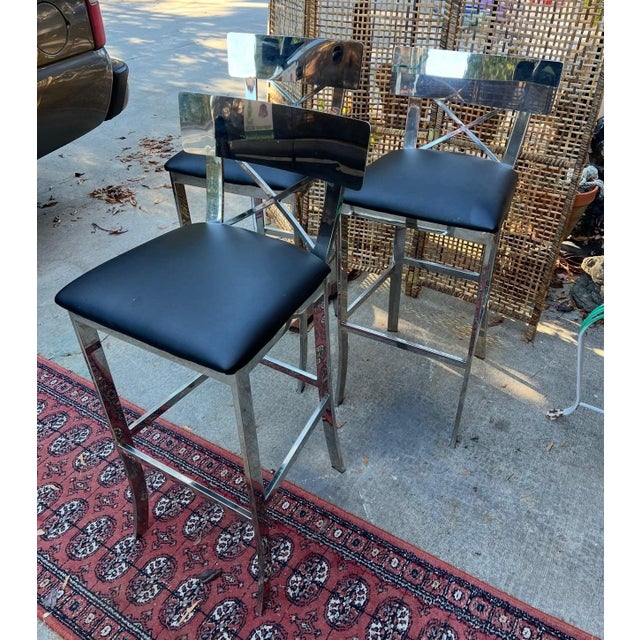 Modern Single Vintage Black Leather and Chrome Bar Stool For Sale - Image 3 of 5