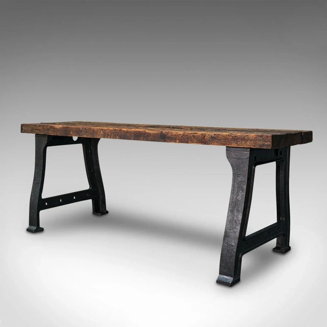 Victorian 1850s Antique Victorian English Pine and Iron Foundry Table For Sale - Image 3 of 13