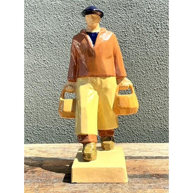 Art Deco Vintage French Emile Just Bachelet for Henriot Ceramic Fisherman For Sale - Image 3 of 12