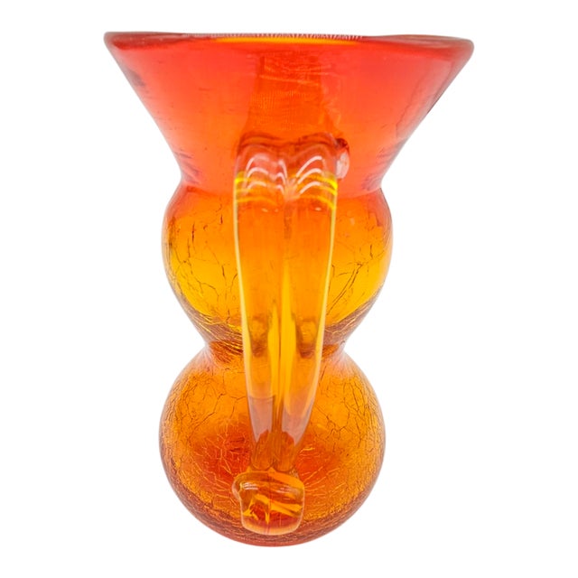 Mid-Century Modern Amberina Crackle Glass Pitcher Vase by Rainbow Glass Co – Persimmon Hue For Sale - Image 4 of 7