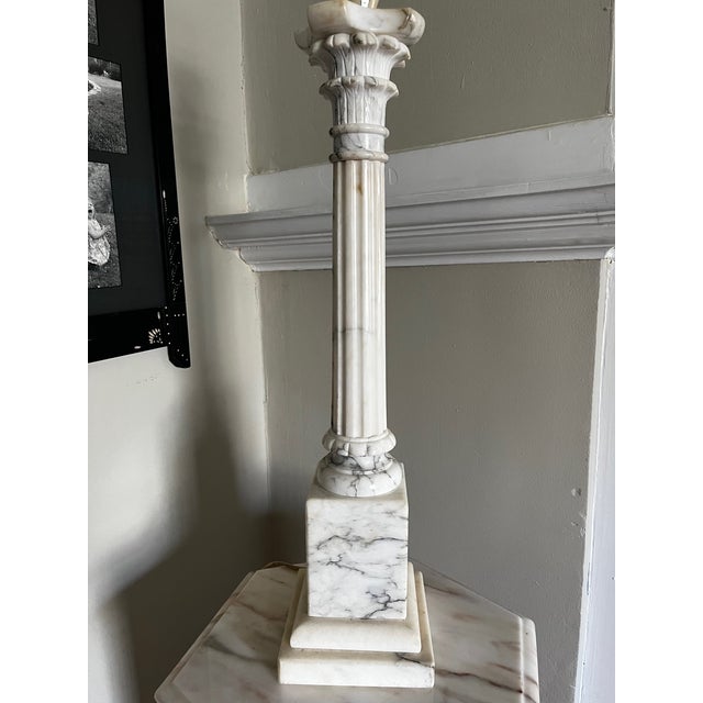 Beautiful Corinthian column marble lamp. Neoclassical design that works in a variety of interiors and makes a real statement.