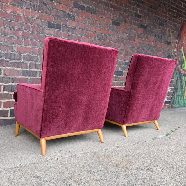 Pair of t.h. Robsjohn Gibbings Lounge Chairs Redone in Mohair. For Sale - Image 9 of 11