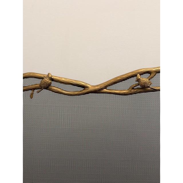 Sculptural Brass Bird Fireplace Screen – Decorative Branch Motif Fire Guard For Sale In Chicago - Image 6 of 7