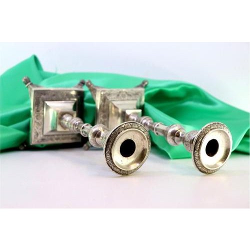 Silver Candlesticks with Turned and Engraved Shafts, Set of 2 For Sale - Image 5 of 7