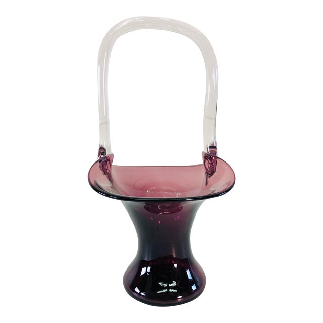 Vintage Amethyst Glass Handled Basket For Sale