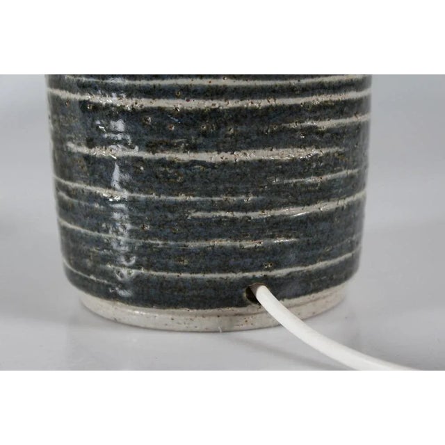 Tall Mid-Century Danish Grey with blue Stripes Alps Ceramic Table Lamp by Per Linnemann-Schmidt for Palshus, 1960s For Sale - Image 4 of 10