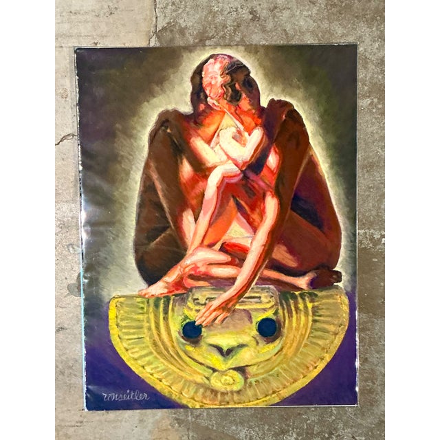 This vintage figurative oil crayon drawing by renowned South Florida artist Ron Seitler presents a contemplative figure in...