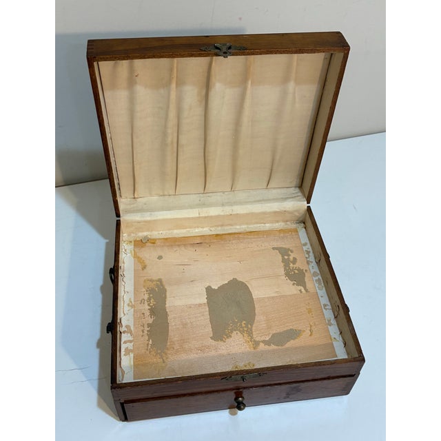 Antique Wood Storage Box With Drawer - Dovetail Joints - Brass Hardware C. 1900 For Sale - Image 9 of 11