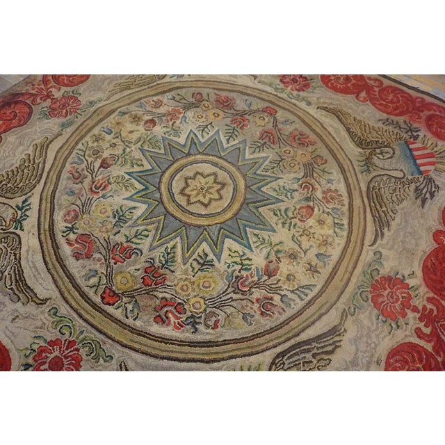 Magistral Tan Beige Color With Floral and Geometric Design Antique American Hooked Rug For Sale In New York - Image 6 of 15