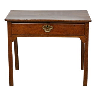 19th-Century English Georgian Oak Side Table with Chippendale Brass Hardware For Sale