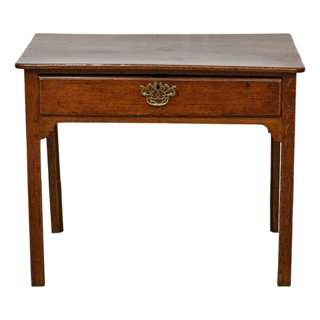 19th-Century English Georgian Oak Side Table with Chippendale Brass Hardware For Sale