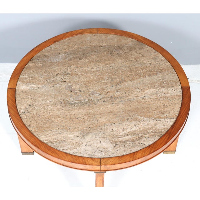 Brown Art Deco French Walnut Coffee Table with Travertine Top, 1940s For Sale - Image 8 of 10
