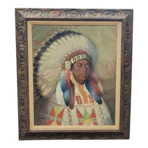 Vintage Oil Painting of an American Indian Chief Signed