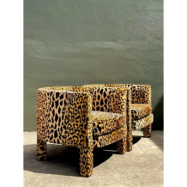 Tan Vintage Leopard Velvet Tub Chairs - A Pair For Sale - Image 8 of 12
