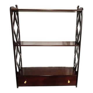 Vintage Bombay Company Mahogony Large Fretwork Wall Shelf 1 Drawer Shelving Unit For Sale