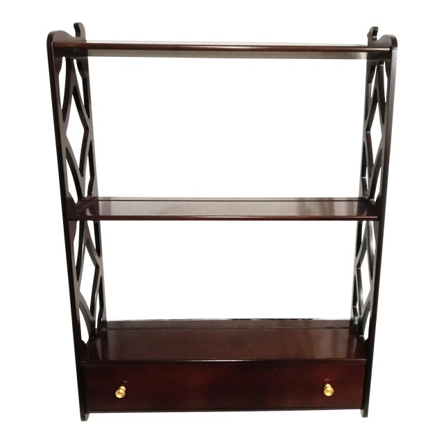 Vintage Bombay Company Mahogony Large Fretwork Wall Shelf 1 Drawer