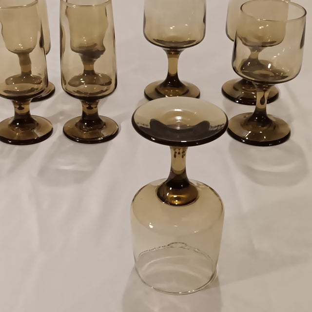 Mid 20th Century Vintage Libbey Tawny Smoke Brown Wine and Cocktail Glasses - Set of 8 For Sale - Image 5 of 6