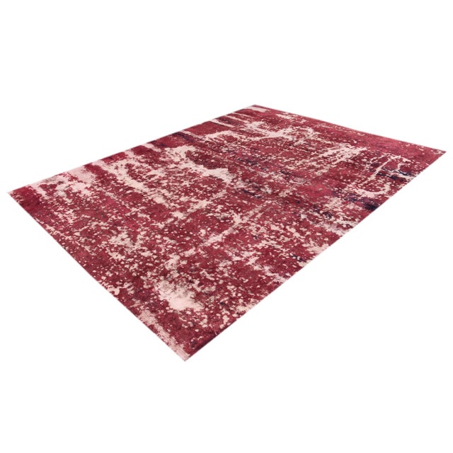 Vintage Distressed Overdyed Handmade Ruby-Red Abstract Wool Rug For Sale - Image 4 of 9