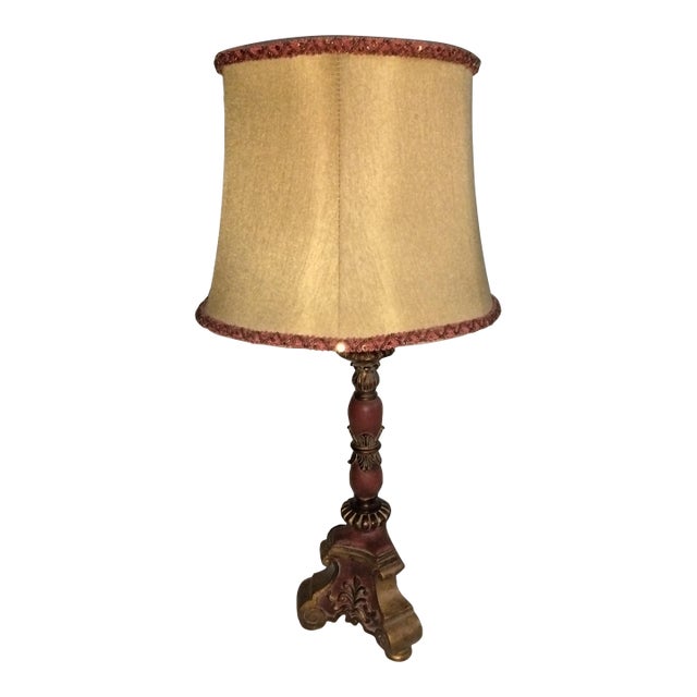 Mid-20th to Late Century Turned Candlestick Table Lamp With Brass Accents For Sale