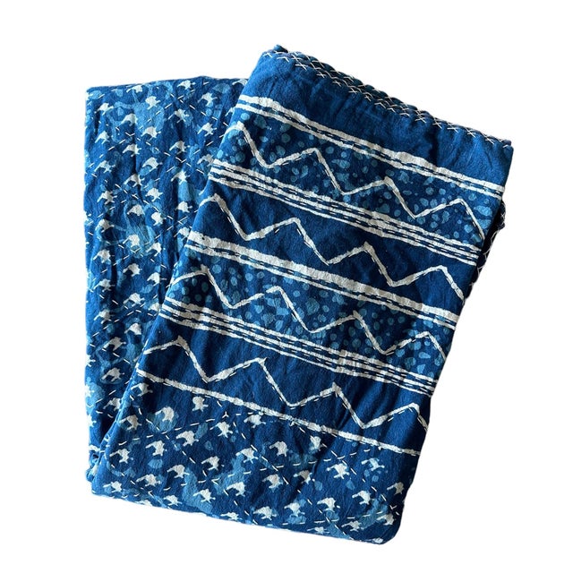 Vintage Quilted Indigo Blanket For Sale - Image 4 of 7