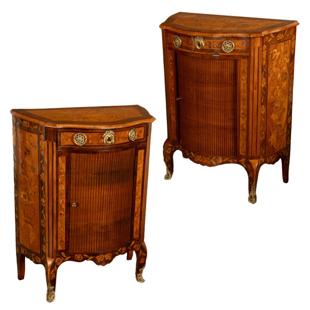 Pair Antique 18thC French Louis XV Inlaid Marquetry Ormolu Tambour Cabinets 1780 For Sale In Portland, OR - Image 6 of 18