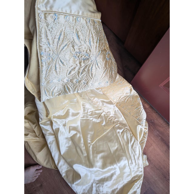 Gold Hollywood Regency Gold Satin Bedspread Full Floral Embroidered For Sale - Image 8 of 12