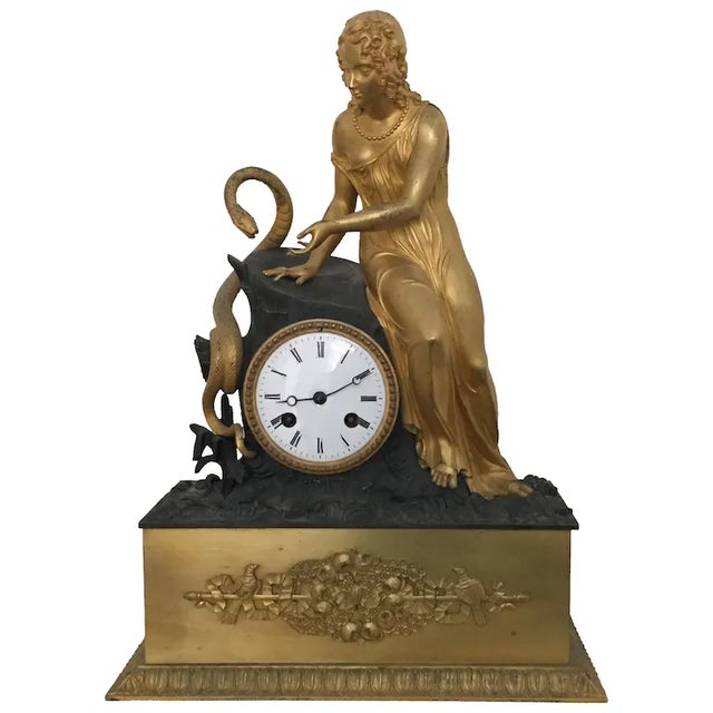 Antique Early 19th Century French Empire Gilt & Patinated Bronze Figural Mantel Clock Depicting Eve With a Serpent For Sale - Image 11 of 11