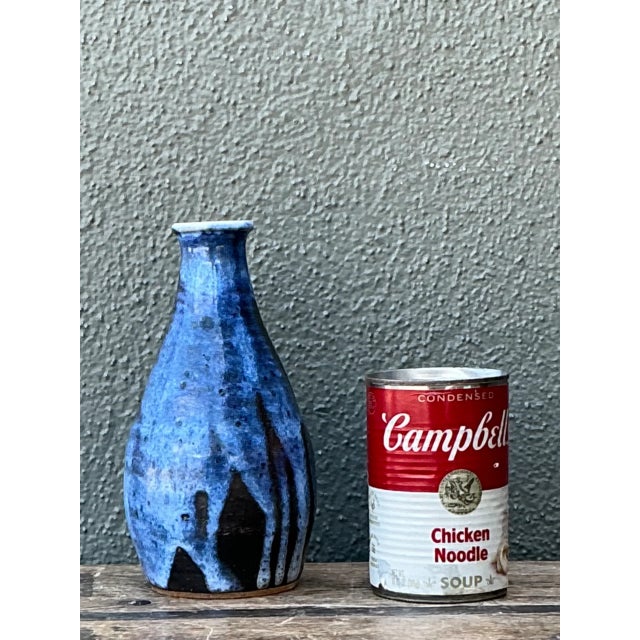 Vintage Blue Glazed Ceramic Vase For Sale - Image 9 of 12