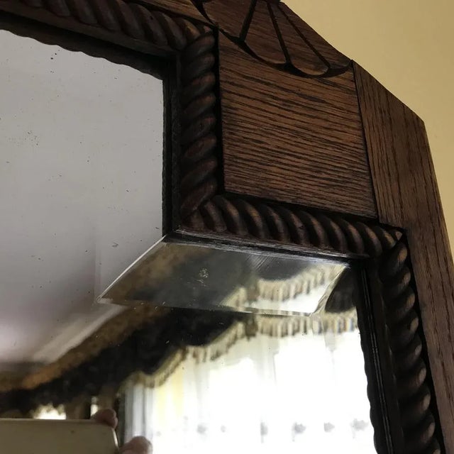 Art Deco Bevelled Crystal Mirror with Wooden Oak Frame, 1920s For Sale - Image 11 of 18