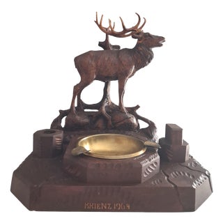 Swiss Black Forest Ashtray Pen Holder with Deer from Brienz, 1964 For Sale