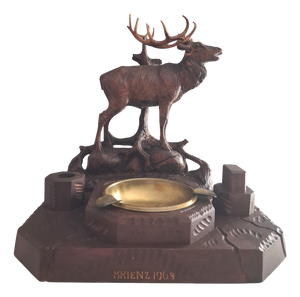 Swiss Black Forest Ashtray Pen Holder with Deer from Brienz, 1964