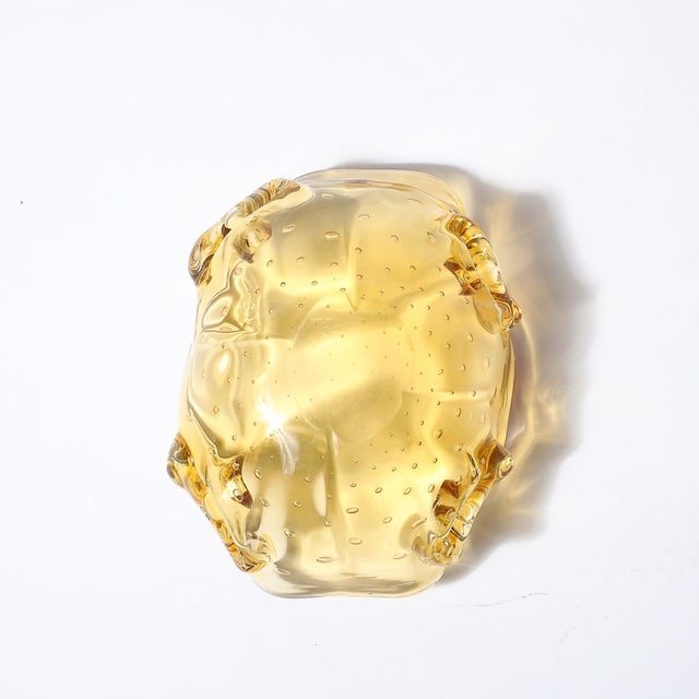 Mid-Century Modernist Hand-Blown Murano Glass Bowl in Amber W/ Crimped Detailing For Sale - Image 11 of 11