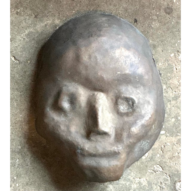 Vintage Hammered Z Bronze Death Mask Wall Sculpture For Sale - Image 11 of 12