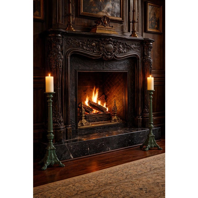 American 19th Century Cast Iron Floor Candle Stands in Dark Green - a Pair For Sale - Image 3 of 13