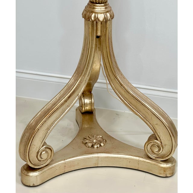 Hollywood Regency Nancy Corzine Silver Leaf Carved Wood Floor Lamp – 70” Adjustable For Sale - Image 3 of 11