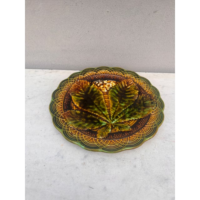 Rustic Majolica Chesnut Leaf Plate Villeroy & Boch, Circa 1890 For Sale - Image 3 of 4