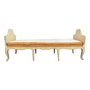 18th Century Louis XV Painted Wood & Upholstered Bench