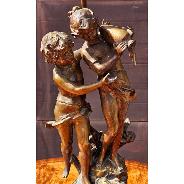 1880s Gilt Metal Spelter Figural Sculpture of Two Children Table Lamp For Sale In Washington DC - Image 6 of 11