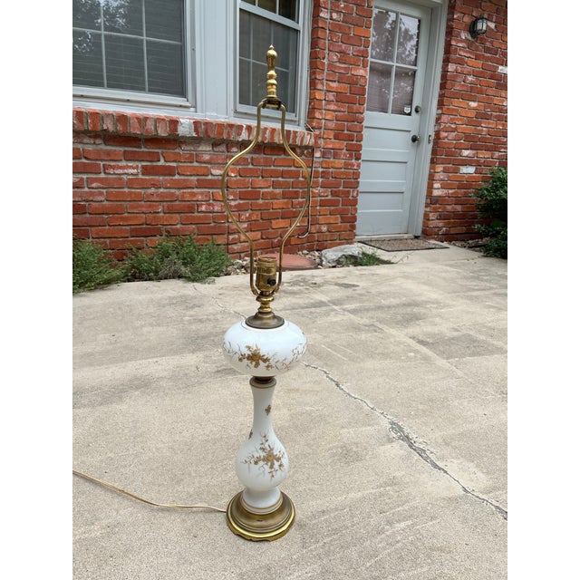 Hollywood Regency Gold Leaf Painted Porcelain Table Buffet Lamps- A Pair For Sale - Image 11 of 12