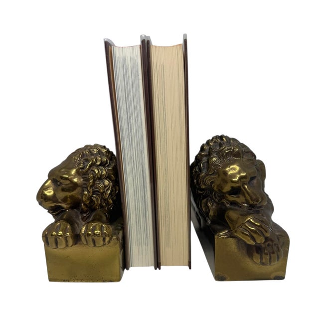 1940’s Italian Canova Lion Cast Brass Bookends - A Pair For Sale - Image 11 of 12