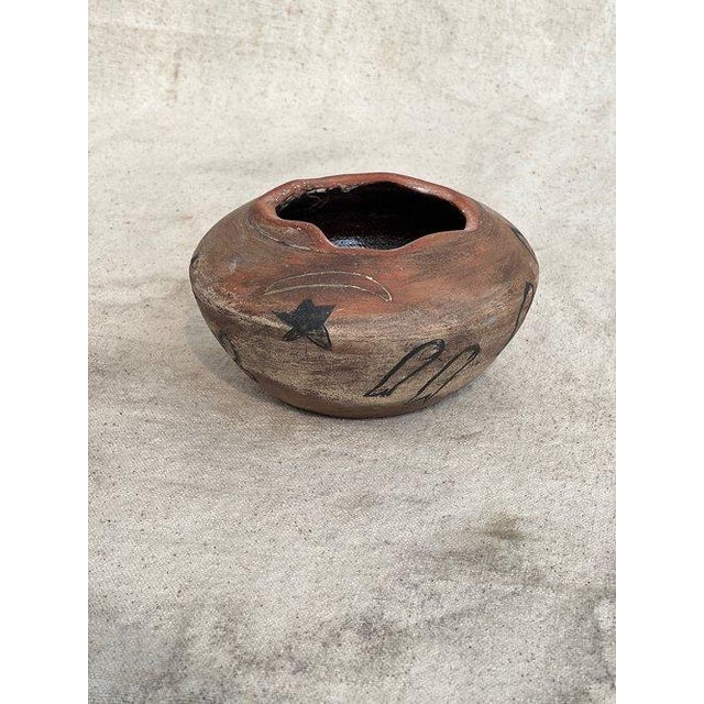 Sculpture Materials Vintage Clay Vase With Primitive Drawings, Signed For Sale - Image 7 of 7