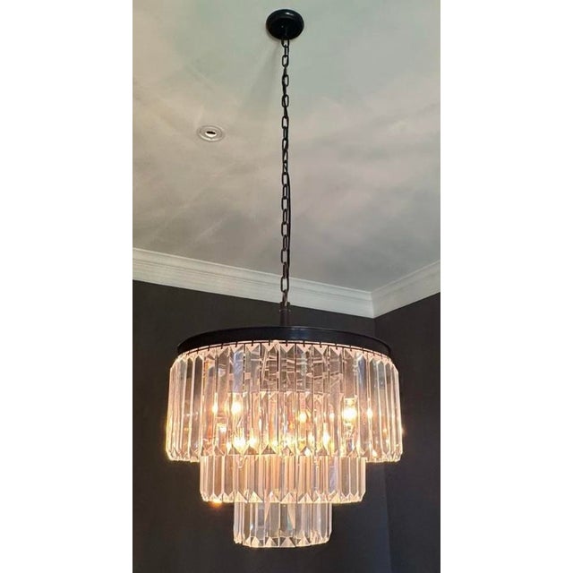 Gorgeous Restoration Hardware Odeon Small Crystal Chandelier. Very Art Deco Hollywood Regency. Pictured with a Restoration...