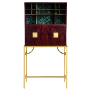 Zuan Mahogany and Verde Alpi Marble Bar Cabinet by Paolo Rizzatto For Sale