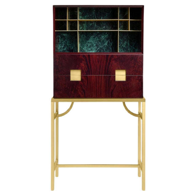Zuan Mahogany and Verde Alpi Marble Bar Cabinet by Paolo Rizzatto For Sale
