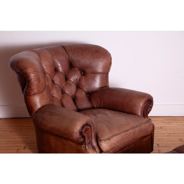 Brown 1990s Ralph Lauren Leather Writer's Chair and Ottoman For Sale - Image 8 of 11