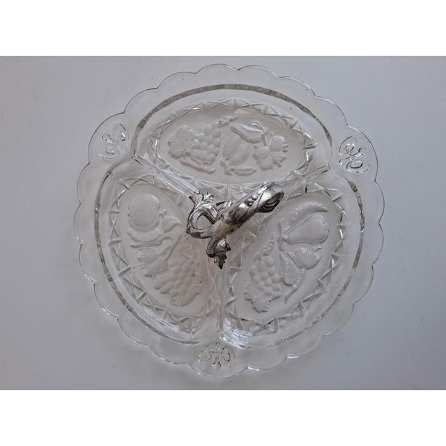 Art Deco Pressed Glass Divided Serving Dish with Alpaca Handle, 1930 For Sale - Image 10 of 18