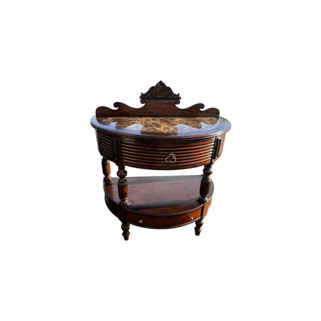 Brown Late 20th Century Pair of Marge Carson Demilune Side Tables / Nightstands Marble Top For Sale - Image 8 of 14